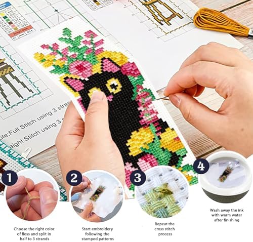 ORIGACH 6 Set Cat and Flower Cross Stitch Bookmark Kit for Beginner - Image 4
