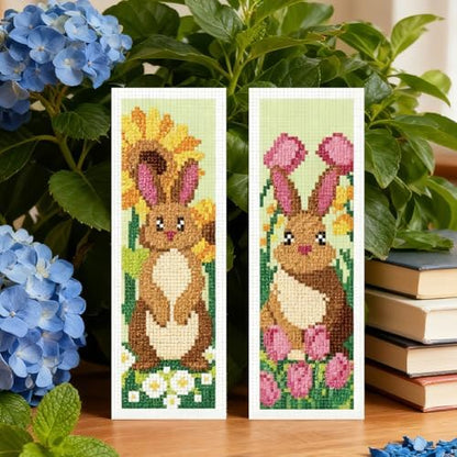INFUNLY 6 Set Brown Rabbit DIY Cross Stitch Bookmark Kits for Adults Flowers Counted Cross Stitch Kit with Instructions Bunny Stamped Embroidery Bookmark Kit for Book Lovers Readers Gift - Image 6