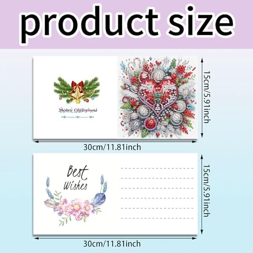 DIZAKIM 6 Pieces Christmas Theme Design Diamond Painting Greeting Card Set, DIY 5D Unique Rhinestone Art Embellishment Mosaic Christmas Greeting Card Crafts, Mosaic Handmade Creative Postcards (#8) - Image 2