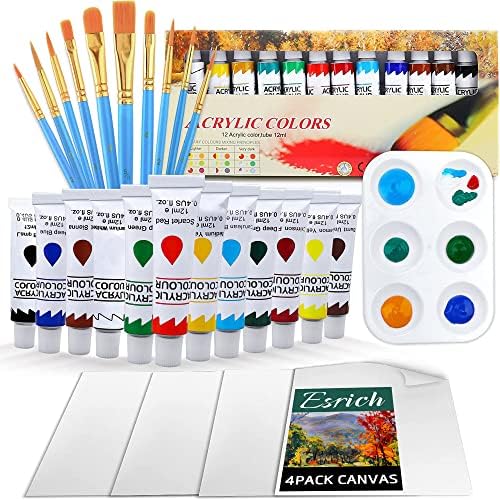 ESRICH Canvas Painting Kit, Acrylic Paint Set with 30 Paint Brushes by ESRICH