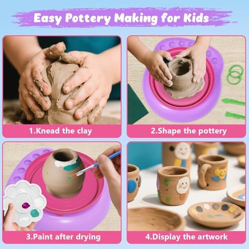 Pottery Wheel for Kids with Air Dry Clay Kit, 12 Paints & Tools, Ages 6-12 - Image 4