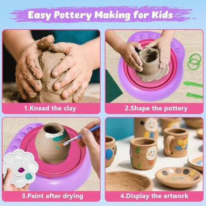 Pottery Wheel for Kids with Air Dry Clay Kit, 12 Paints & Tools, Ages 6-12 - Image 4