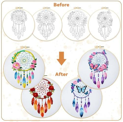 BEUNITONE 4 Set Dream Catcher Embroidery Kit for Beginners 7.9"x7.9" - Image 4
