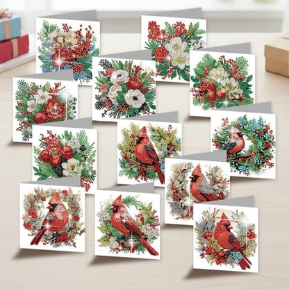 jinglinhh 12pcs Diamond Art Painting Christmas Cardinal Greeting Cards with Envelopes, DIY Card Making Kits for Adults, Diamond Art Christmas Cards for Birthday Holiday Postcards Craft Gifts - Image 4