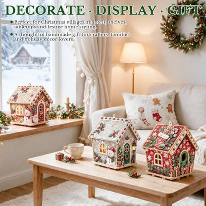 3D Wooden Christmas House Diamond Painting Kit with Pearl Accents- Stocking - Image 6