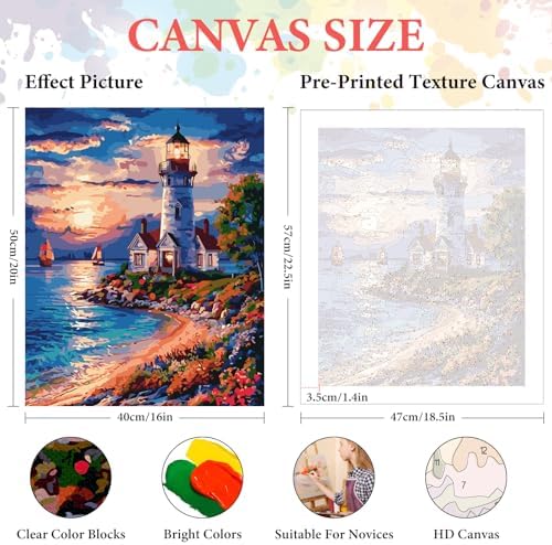 Paint by Numbers Kit for Adults Beginner, Coastal Lighthouse, 16x20 Inch - Image 2