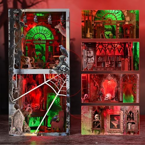 Haunted Book Nook Kit, DIY Miniature House Kit 3D Puzzles for Adults, Halloween 3D Puzzle, Bookshelf Decor Gifts for Family, Friends (Haunted Mansion) - Image 3