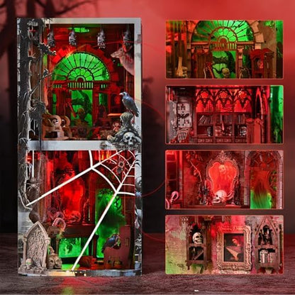 Haunted Book Nook Kit, DIY Miniature House Kit 3D Puzzles for Adults, Halloween 3D Puzzle, Bookshelf Decor Gifts for Family, Friends (Haunted Mansion) - Image 3