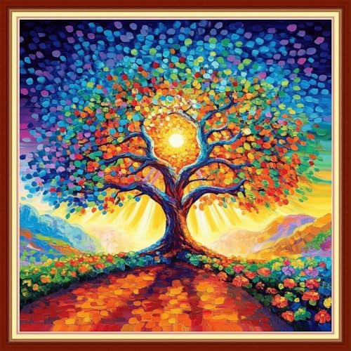 Redxing Stamped Cross Stitch Kits Embroidery kit for Beginners Adults Full Range of Embroidery Patterns Starter Kits DIY Printed Cross Stitch Kits Needlepoint Kits 11CT-Magical SunTree 18x18 inchs by RedxingStampedCrossStitchK