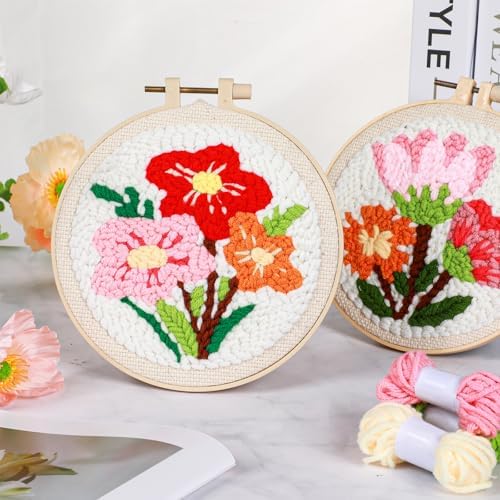 ojustbeok 1 Set Punch Needle Embroidery Starter Kits Includes Punching Needling Fabric with Pattern, Yarns, Embroidery Hoops, Sewing Needles, Instruction for Adults Beginner DIY Handmade Crafts Gifts - Image 5