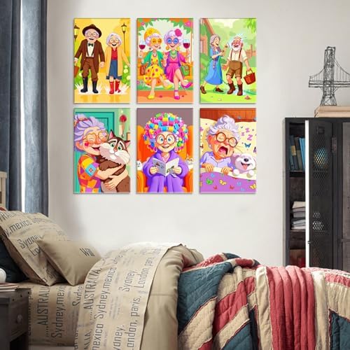 Cute Grandma Paint by Number for Adults, Old Woman Sisters DIY Oil Painting Kits on Canvas and Acrylic Pigment, Colorful 6 Packs Adults Paint by Numbers for Gift Home Decor 8x12 Inch (Frameless) - Image 5