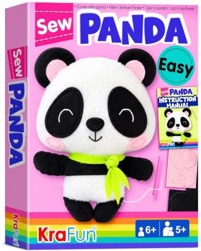 KRAFUN Panda Sewing Kit for Kids Ages 8-12 - No Scissors No Glue by FunCreativeArtsCraftKits