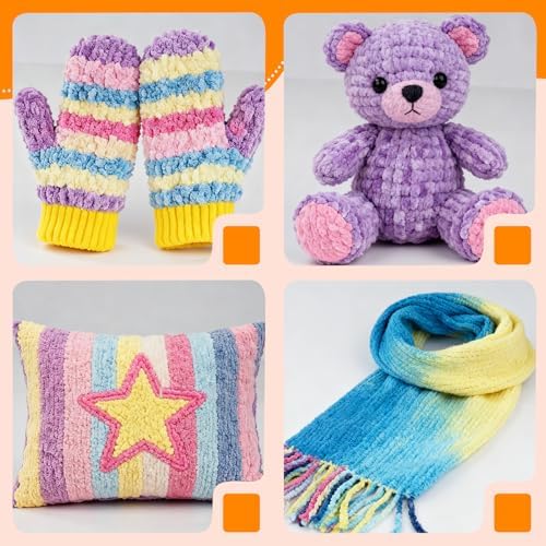 Wadukud 36 PCS Chenille Crochet Kit - First Crochet Set for Beginner Include 10 Variegated Super Soft Chenille Cotton Yarn for Crocheting, Crochet Hooks, Instruction, Bag, Crochet Supplies Gift - Image 5
