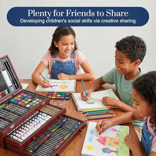 194 Piece Deluxe Art Set, Painting Drawing Art Supplies with 4 Drawing Pads, Acrylic Paints, Crayons, Colored Pencils Set in Wooden Case, Art Kit Gift Box for Kids, Teens, Adults, Artists, Beginners - Image 5