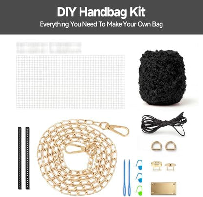 tripforfree DIY Knitting & Crochet Handbags Kit, Mesh Plastic Canvas Kit for Shoulder Bags, Crossbody Bags, Embroidery Projects, Linen - White (Black) - Image 2
