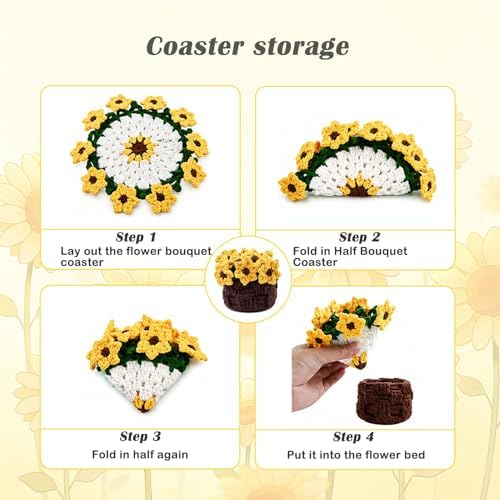 Yarniss Beginner Crochet Kit Sunflower Coaster w/Video - Image 3
