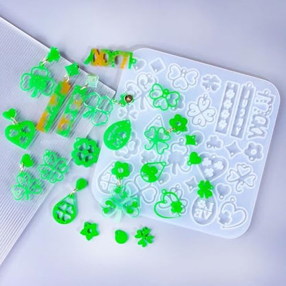 3 Pack Shamrock Silicone Resin Earring Molds, Lucky Straw Shape Earring UV Molds Epoxy Resin Casting Mold with 200Pcs Earring Hook for St Patrick's Day Keychain Jewelry Pendant DIY Supplies - Image 7
