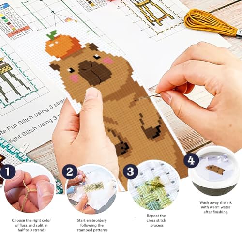 ACRNIGHEET 6PCS Cross Stitch Bookmark Kit for Beginner Stamped Cross Stitch Kits for Adults Cute Animals DIY Tassel Embroidery Bookmark Kits Needlepoint Kit with Instructions Craft Gift 8.5''x3'' 11CT - Image 4