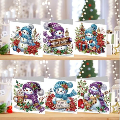 jinglinhh 6pcs Diamond Art Painting Christmas Snowman Poinsettia Greeting Cards with Envelopes, DIY Card Making Kits for Adults, Diamond Art Postcards Christmas Cards Craft Gifts - Image 4