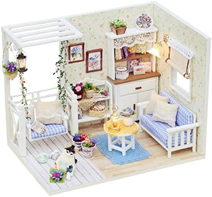 CUTEROOM DIY Miniature House Kit - Mini Craft Rooms for Adults with LED Lights, Realistic Mini Dollhouse Kit Building Model Kit, Creative Home Decor Gift- Kitten Diary by CUTEROOM