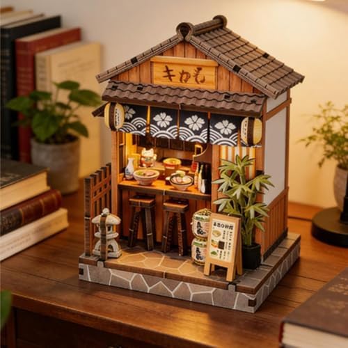 Book Nook Kit, DIY 3D Wooden Puzzles for Adults Teens Beginners, Miniature Doll House Tiny House Kit with led Lights for Bookshelf Decor Gifts for Bookish Bookworm,Birthday,Family,Friends (Food) - Image 2