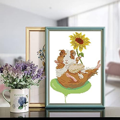 ITSTITCH Stamped Cross Stitch Kits for Beginners Full Range of Cross Stitching Preprinted Pattern for Kids or Adults, Embroidery Needlepoint Starter Kits-Sunflower and Mouse, 15.4x16.5 inch - Image 2
