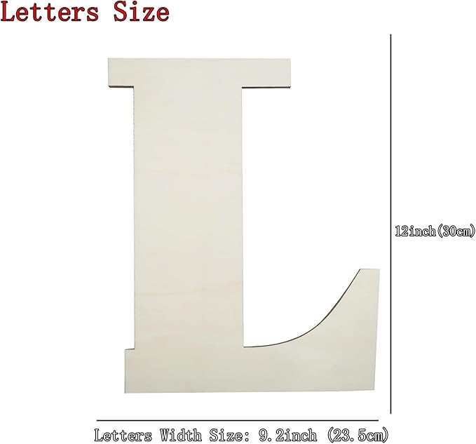 12 Inch Unfinished Wooden Numbers, 1/8 Inch Thick Large Blank Wooden Alphabet Handmade Painting Sign Boards for DIY Birthday Wedding Graduate Party Decor Props - L
