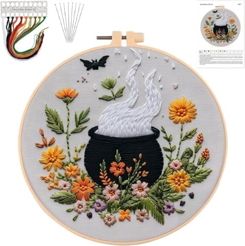 YOUDRN Halloween Embroidery Kit, Halloween Pot Cross Stitch Kit by YOUDRN