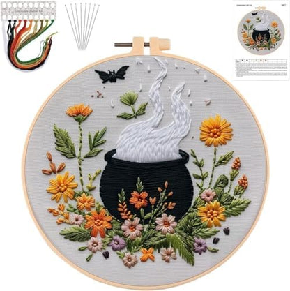 YOUDRN Halloween Embroidery Kit, Halloween Pot Cross Stitch Kit by YOUDRN
