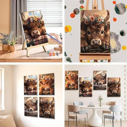 LWZAYS 4 Pack Framed Paint by Numbers Kit for Adults with Wooden Easel - Cow Easy Paint by Numbers with Frame for Beginners, Adult Paint by Number Kits Framed Canvas for Home Decor Gift 8x12 Inch - Image 4