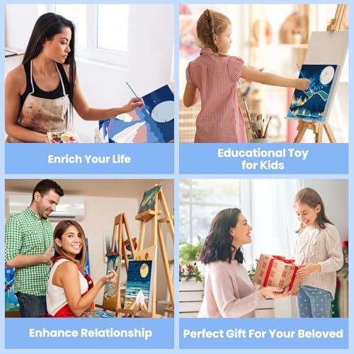 Bowetile 6 Pack Paint by Numbers for Adults Beginners Framed, Landscape Adults' Paint-by-Number Kits, Easy Adult Paint by Number Kits on Canvas, Acrylic Number Painting for Home Decor, 8x8in - Image 5