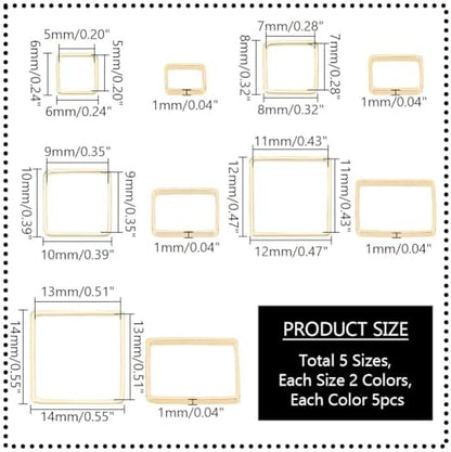 PH PandaHall 50pcs 5 Sizes Brass Linking Rings, 6/8/10/12/14mm Square Open Bezel Frame Charms Connectors Geometric Beading Hoop Link Pendant for Resin Necklace Bracelet Jewelry Making, Golden/Silver - Image 2