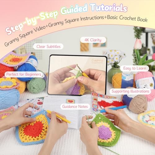 Coopay Crochet Kit for Beginners, Granny Square Crochet Kit W/50 Designs - Image 2