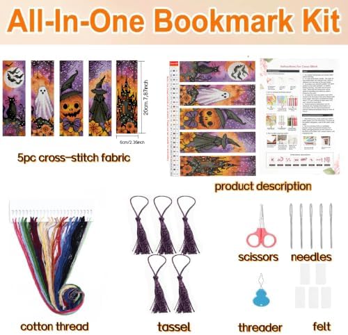 14CT Halloween Stamped Cross Stitch Bookmark Kit for Beginner Adults Crafts - Image 2