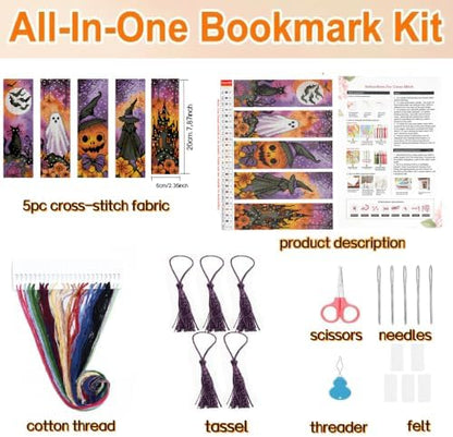 14CT Halloween Stamped Cross Stitch Bookmark Kit for Beginner Adults Crafts - Image 2
