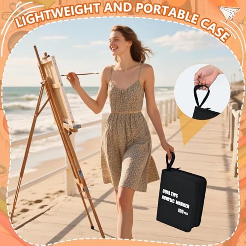 100-Pack Acrylic Paint Pens, Dual Tip with Brush & Fine, Carrying Case - Image 7