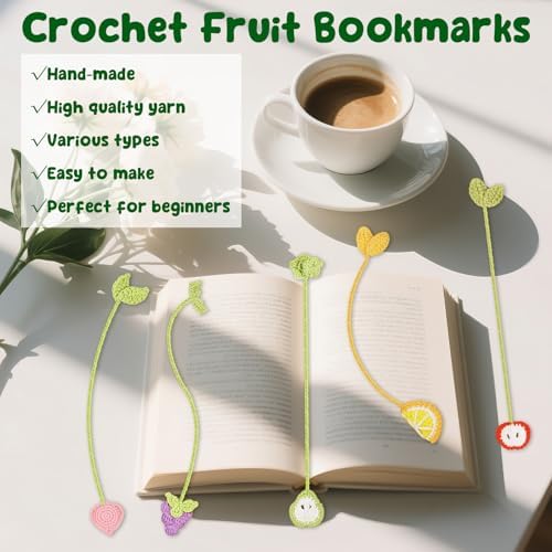 WaldyWop Crochet Kit for Beginners, 5 PCS Fruit Bookmarks Crochet Kits - Image 4