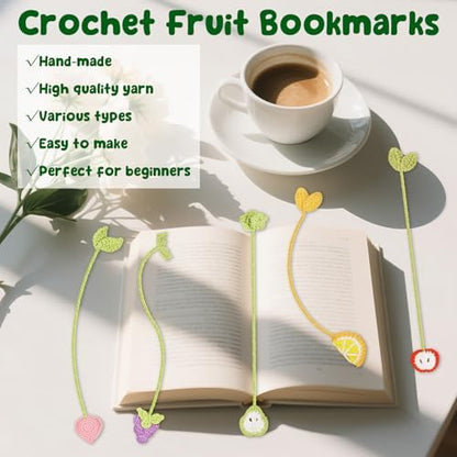 WaldyWop Crochet Kit for Beginners, 5 PCS Fruit Bookmarks Crochet Kits - Image 4