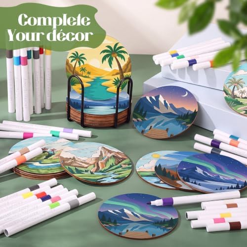 Reallnaive 77 Pcs Wooden Coasters Paint Kit, Scenery - Image 6