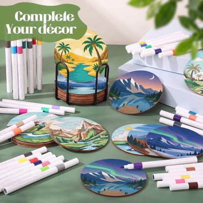Reallnaive 77 Pcs Wooden Coasters Paint Kit, Scenery - Image 6