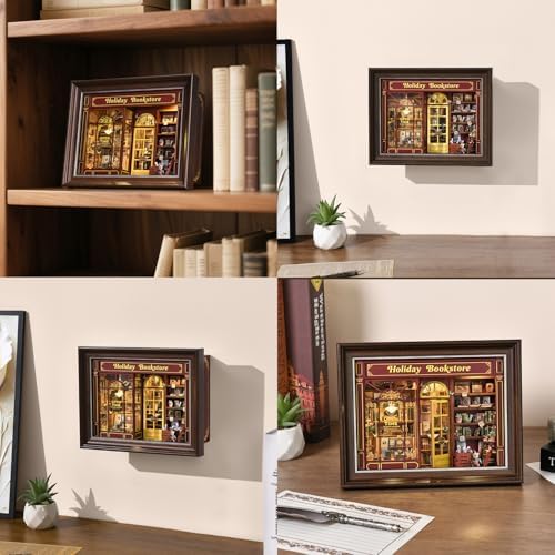 Book Nook Kit-3D Wooden Puzzle with LED Switch Control & Wall-Mountable Frame,DIY Miniature House for Beginners,Bookshelf/Tabletop/Wall Decor for Craft Lovers,Dollhouse Gift,Holiday Bookstore - Image 6