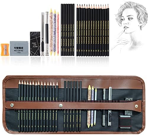 Drawing Pencils Sketch Pencil Art Supplies Set for Adults Beginners Professional Sketching Art Graphite Charcoal Blending Stump Pencils kit by Heshengping