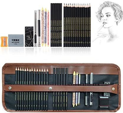 Drawing Pencils Sketch Pencil Art Supplies Set for Adults Beginners Professional Sketching Art Graphite Charcoal Blending Stump Pencils kit by Heshengping