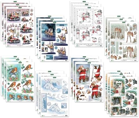 Katy Sue Christmas Selection Die-Cut Decoupage Pack. Contains 24 Pre-Cut Die Cut Decoupage Paper Sheets for Your Christmas Card Making Supplies. 3 Copies of 8 Different Christmas & Holiday Designs by KatySue