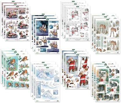 Katy Sue Christmas Selection Die-Cut Decoupage Pack. Contains 24 Pre-Cut Die Cut Decoupage Paper Sheets for Your Christmas Card Making Supplies. 3 Copies of 8 Different Christmas & Holiday Designs by KatySue