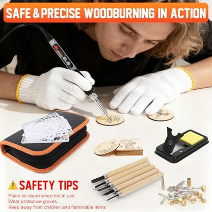 171PCS Wood Burning Kit, 100W Digital Wood Burner Tool, Adjustable Temp Pyrography Pen Set with Tips, Letter Number Stamps, Stencils, Transfer Papers, Carving Tools, Case for Adults & Beginners - Image 7