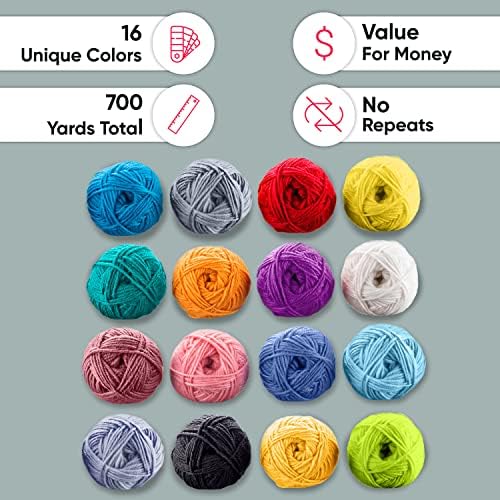 CRAFTISS 16 of 20g/0.7Oz Acrylic Yarn Mini Skeins - 700 Yards of Soft Yarn for Crocheting and Knitting Craft Project, Assorted Starter Crochet Bulk Kit for Adults and Kids - Image 5