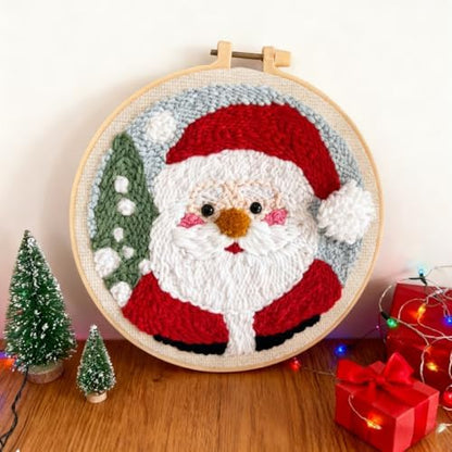 DIY Punch Needle Kits Santa Claus with Hoop 20x20cm-9 - Image 3