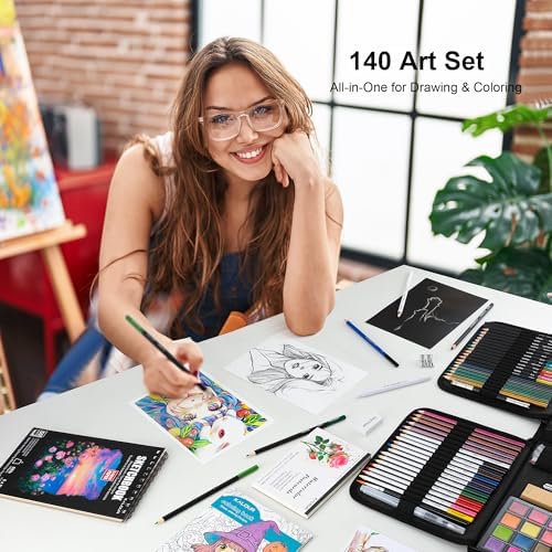 KALOUR 140 Drawing Set Sketching Kit,Art Supplies with 3-color Sketchbook & Coloring Paper,Include Tutorial, Colored, Graphite, Charcoal, Watercolor & Metallic Pencil,for Artists Adults Teens Beginner - Image 3