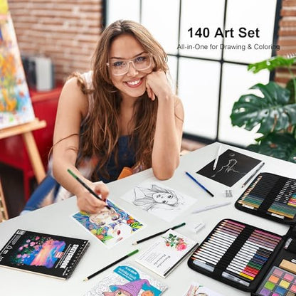 KALOUR 140 Drawing Set Sketching Kit,Art Supplies with 3-color Sketchbook & Coloring Paper,Include Tutorial, Colored, Graphite, Charcoal, Watercolor & Metallic Pencil,for Artists Adults Teens Beginner - Image 3